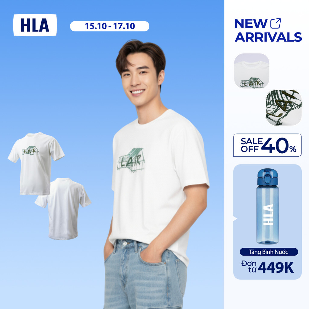 HLA Men's Short-Sleeved T-shirt, LAIR Embroidered Logo Pattern, Soft ...