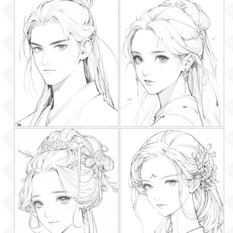 漫画手绘描摹笔记全3册 少年篇古风篇少女篇 漫画手绘临摹书籍Cartoon hand-drawn notes all 3 volumes of ...