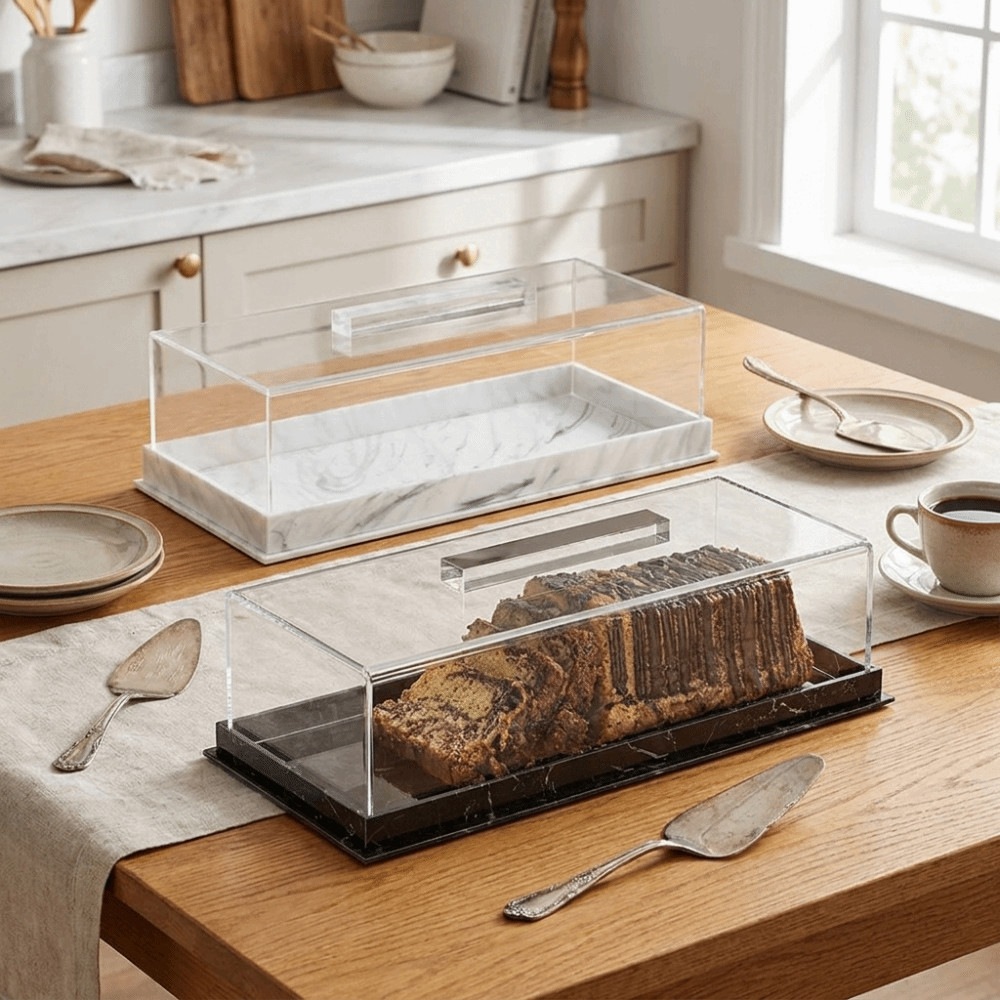 KOOLISM Rectangular Acrylic Bread Box, Marbled Pattern Dust-proof Cake ...
