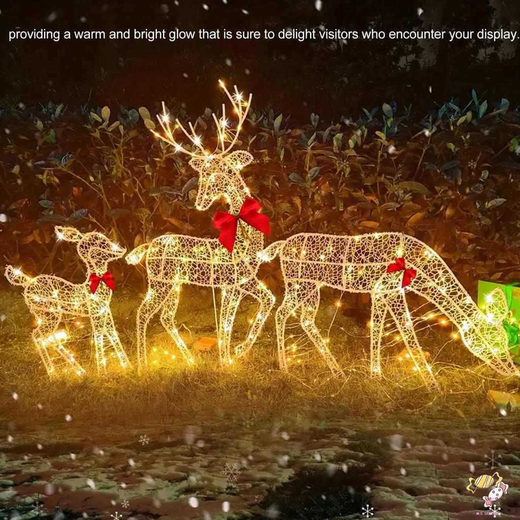 LED Christmas Deer Family Set - 3Pcs Outdoor Yard Decoration with Red ...