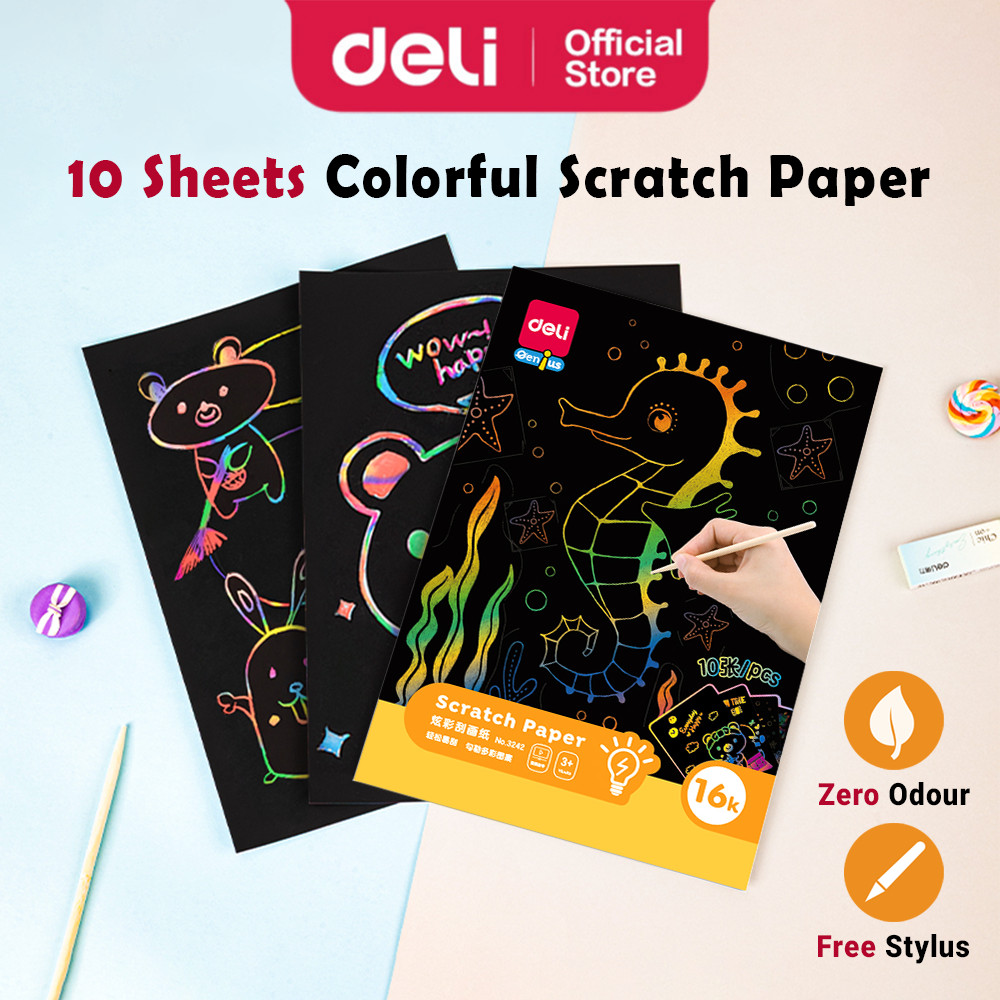 Deli Colorful Art Scratch Drawing Paper Magic Art Painting DIY Kids ...