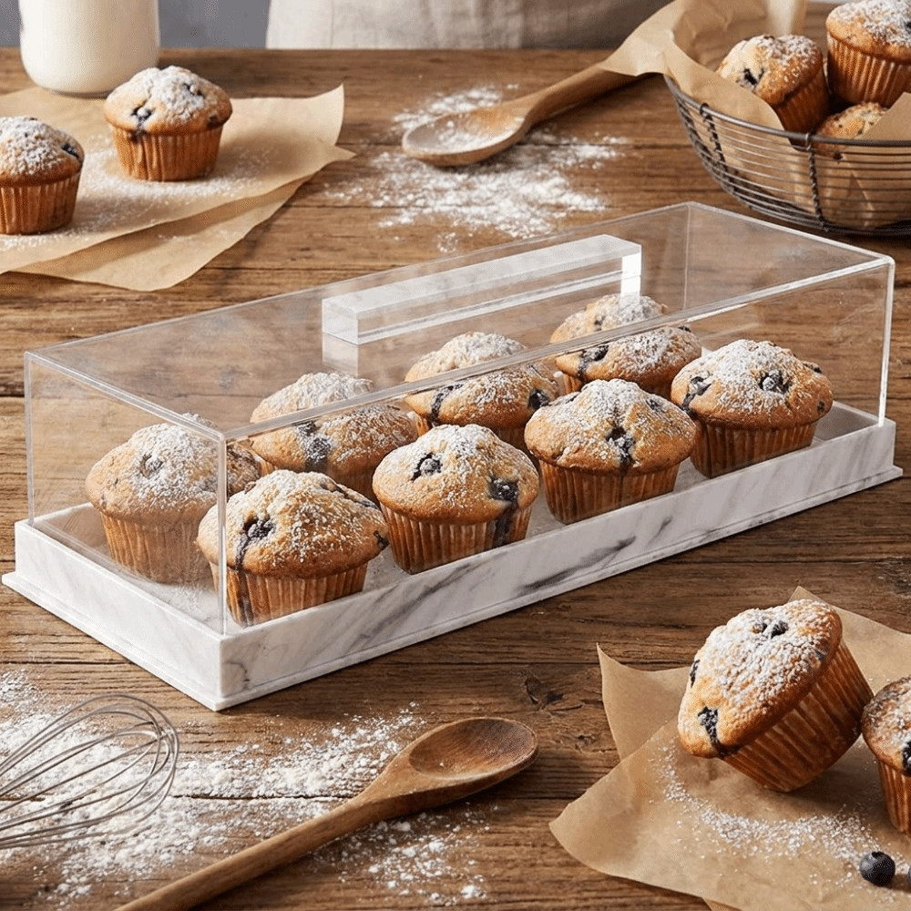 KOOLISM Rectangular Acrylic Bread Box, Marbled Pattern Dust-proof Cake ...