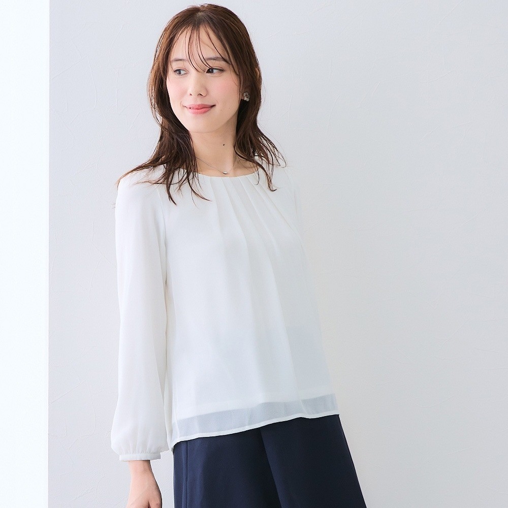 Chiffon 3/4 Sleeve Blouse Front Tuck UV Protection Opaque Lining Office ...