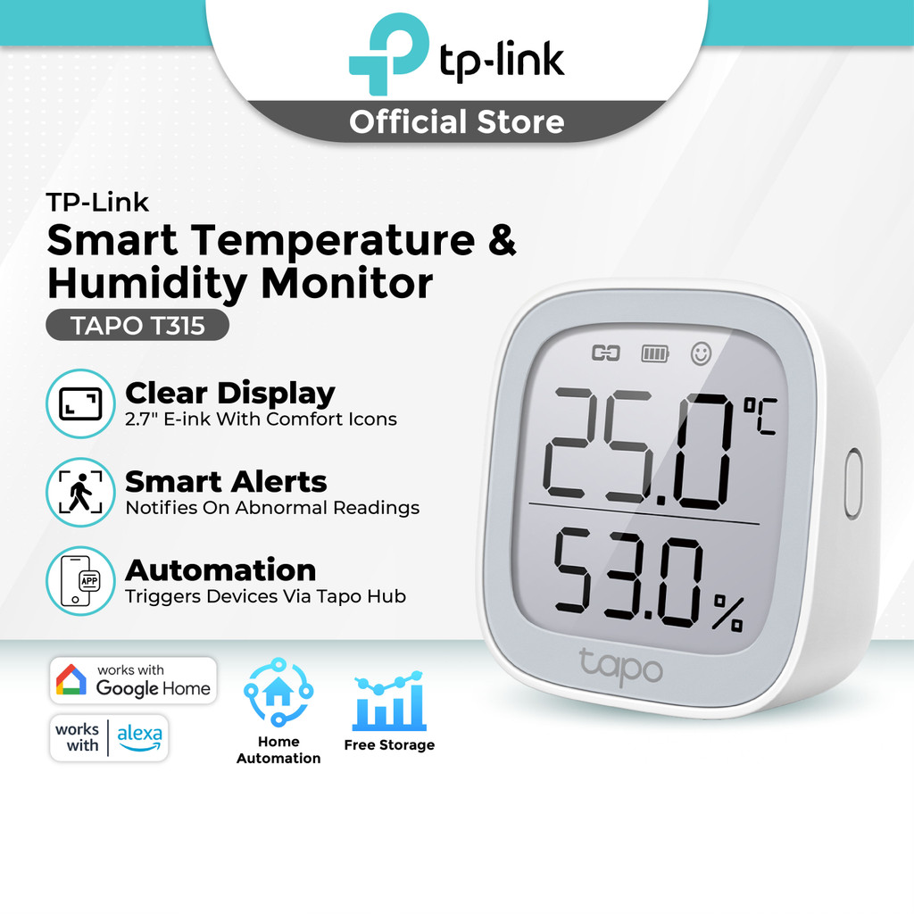 TP-Link Tapo T315 Temp & Humidity Monitor | 2.7″ E-Ink Display | 2-Year ...