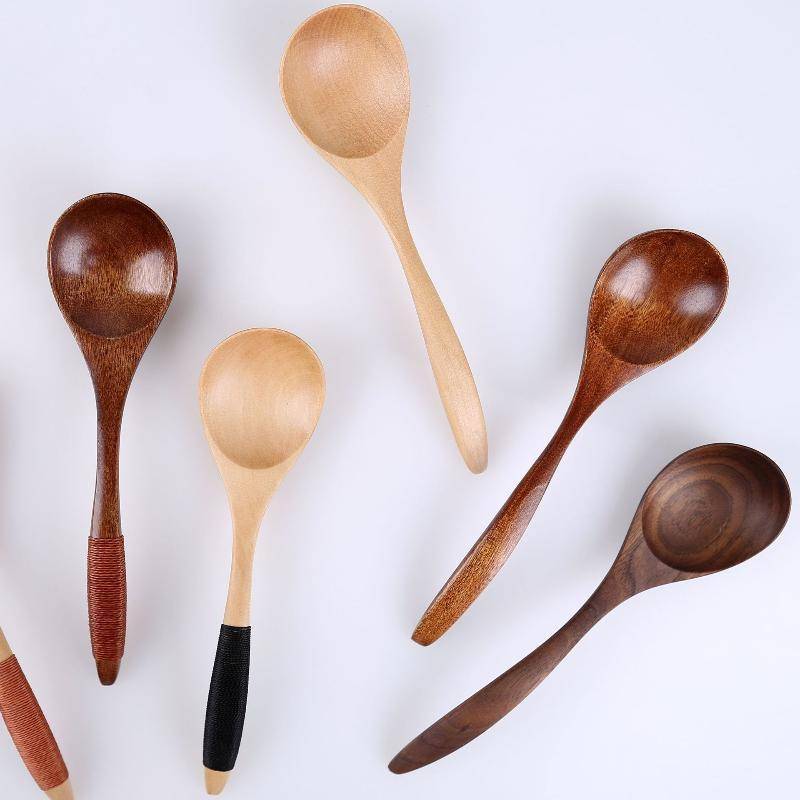 [color] Handmade Wooden Spoon Heat Resistant Non-toxic Coffee Dessert ...