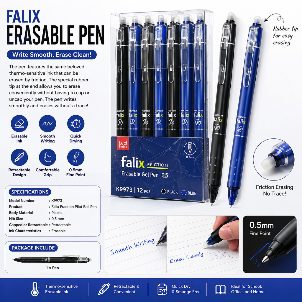 [ Gstore ] Falix Friction Pilot Ball Pen Erasable Pen 0.5mm Student ...