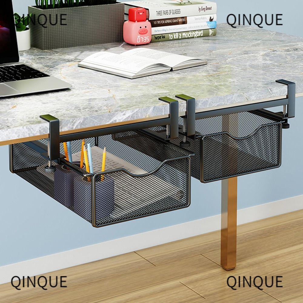 QINJUE Under-table Storage Rack, Carbon Steel Breathable Pull-out ...