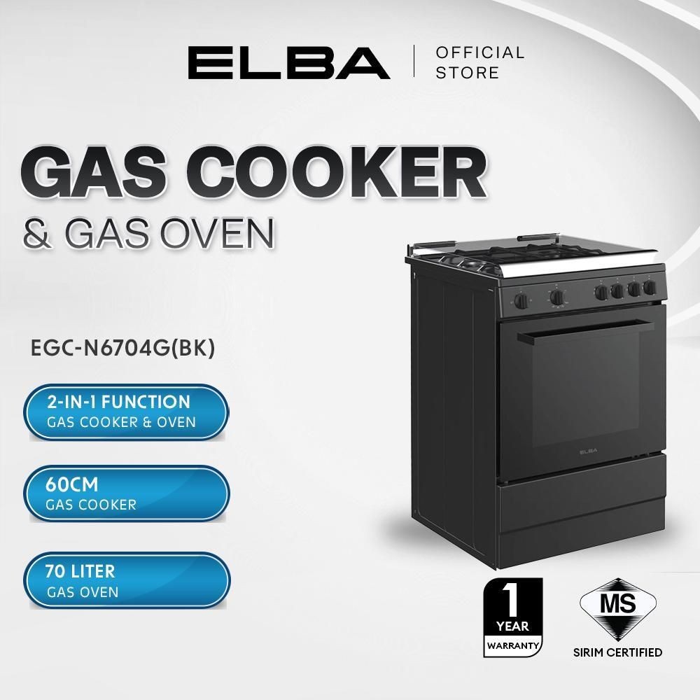Elba 60cm Gas Cooker with Gas Oven 70L Capacity 4 Burners EGC-N6704G(BK ...