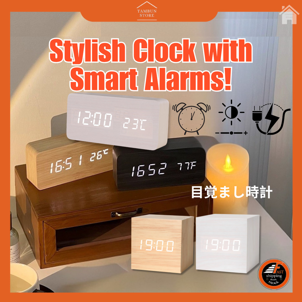 Muji Wooden Digital LED Clock Table Alarm Smart Sound Control ...