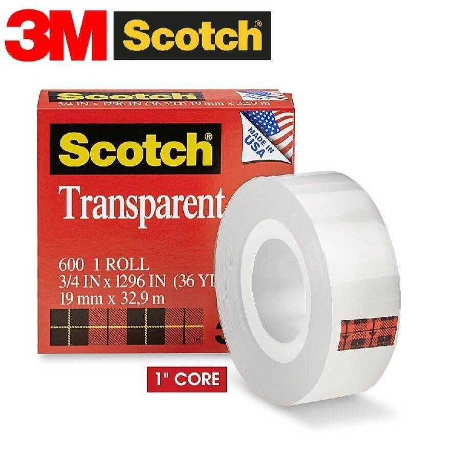 3M Scotch 600 Transparent Tape (12.7mm / 19mm x 36 yards) Glossy-finish ...