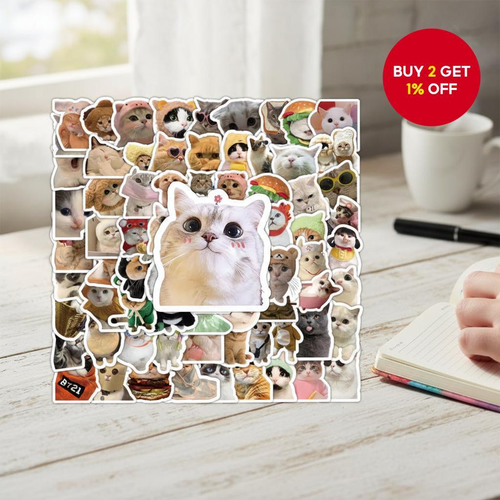 100 Waterproof Cat Stickers for Water Bottles, Laptops, Phones – Cute ...