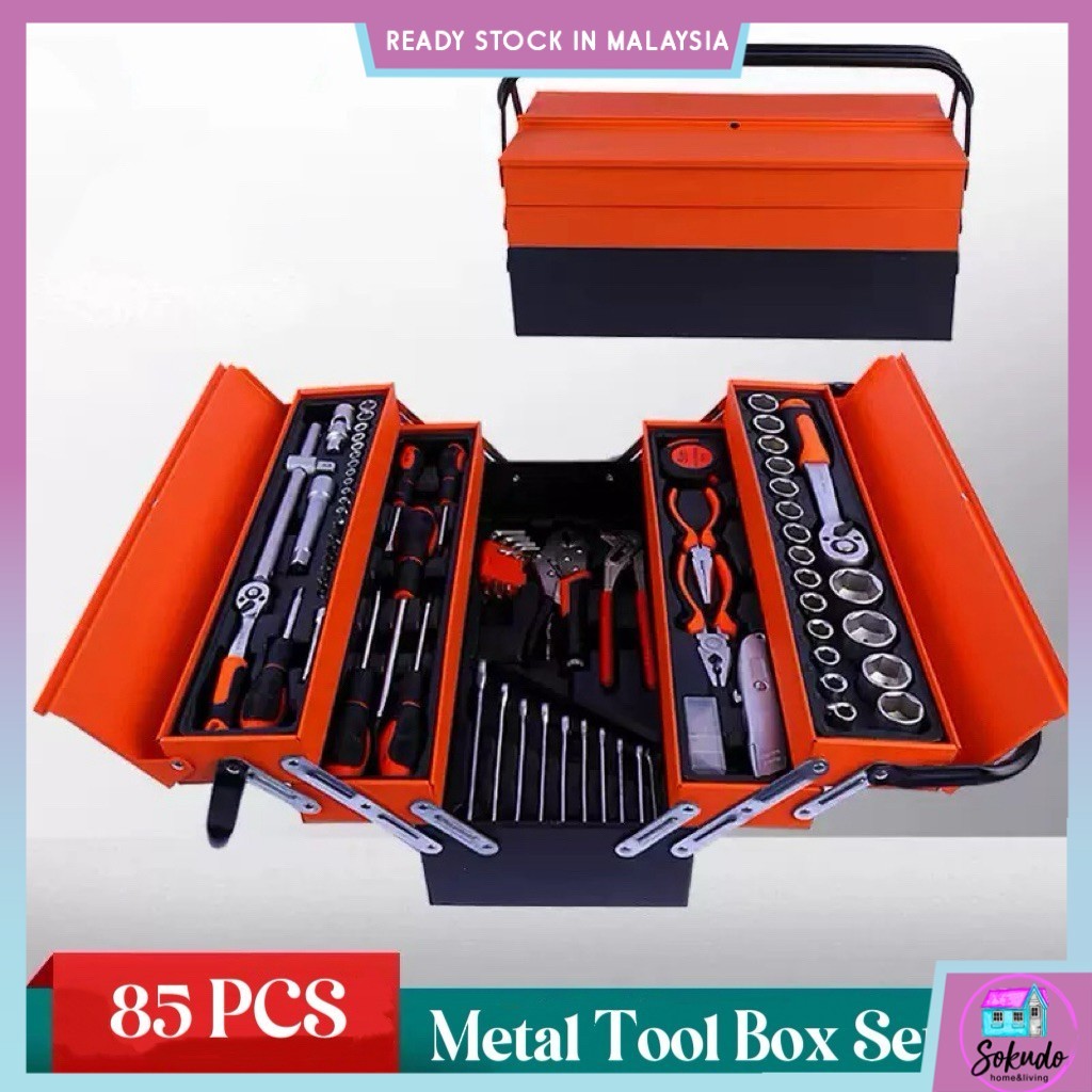 85PCS Metal Tool Box Set Tool Box Heavy Duty Spanar Set Impact Socket ...
