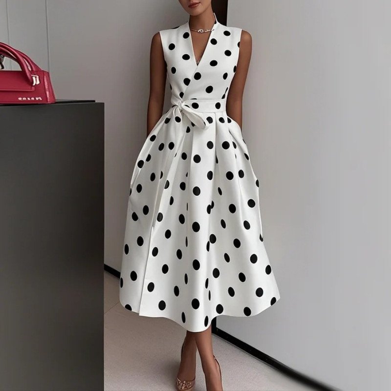 retro polka dot dress malaysia Buy OBSTYLE Vintage Polka Dot Low-Waist Flared Long Sleeve Maxi Dress   Mori Style [DA10210] Online