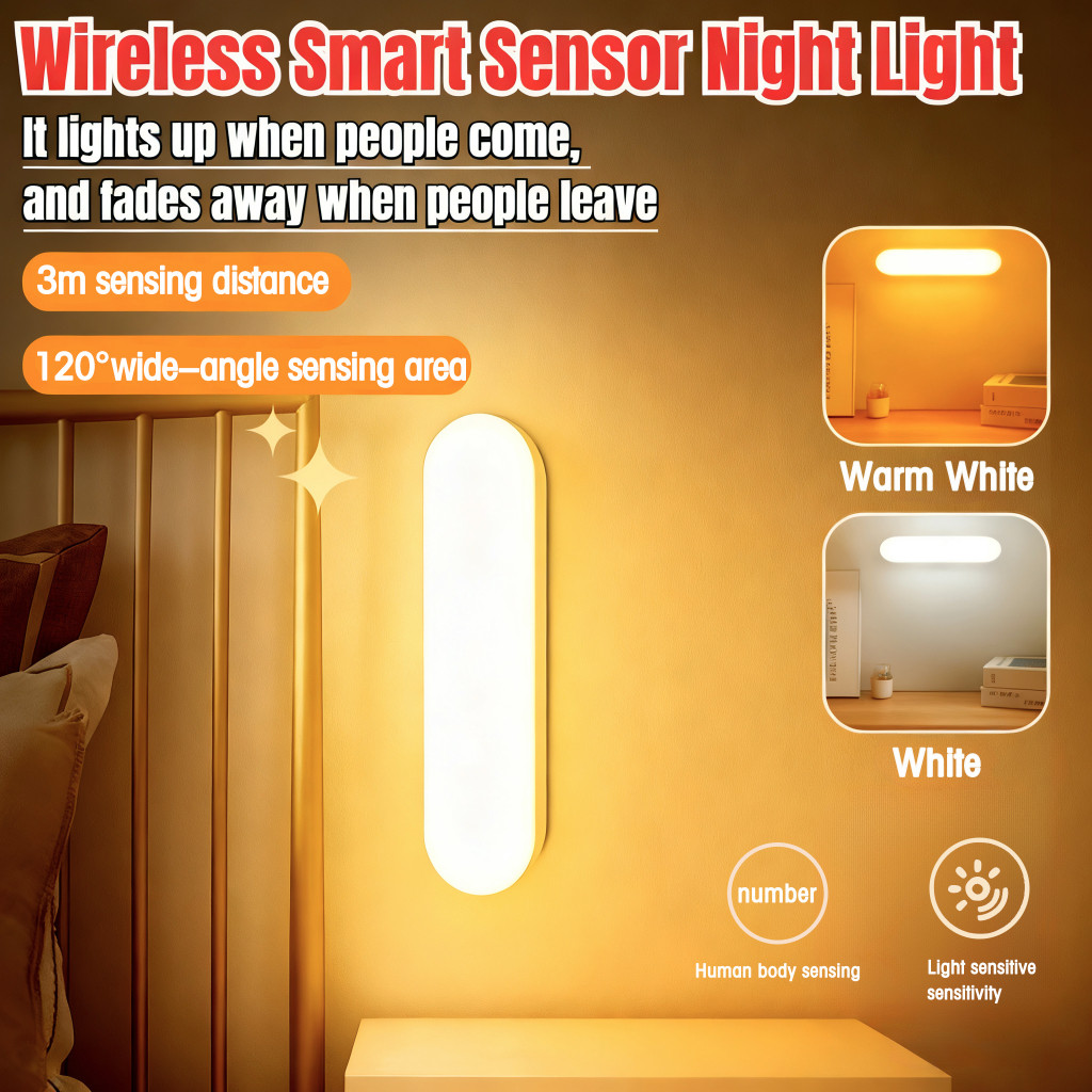 Motion Sensor Cabinet Light Wireless LED Night Lights USB Rechargeable ...