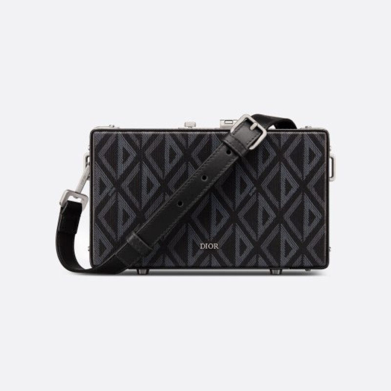 DIOR/DIOR Men's Bag Black Canvas CD Diamond Pattern LOCK Mini Box ...