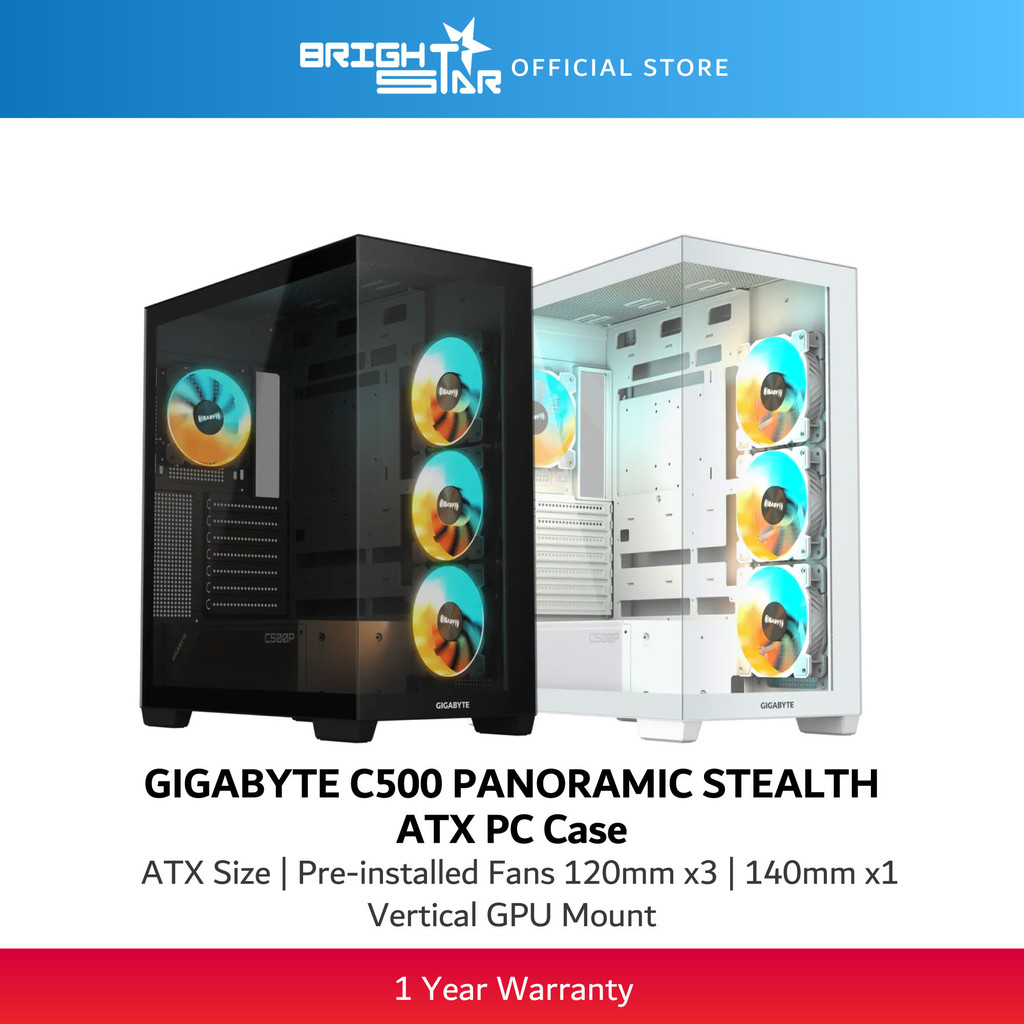 GIGABYTE C500 Panoramic Stealth Mid-Tower ATX PC Case - White/Black ...