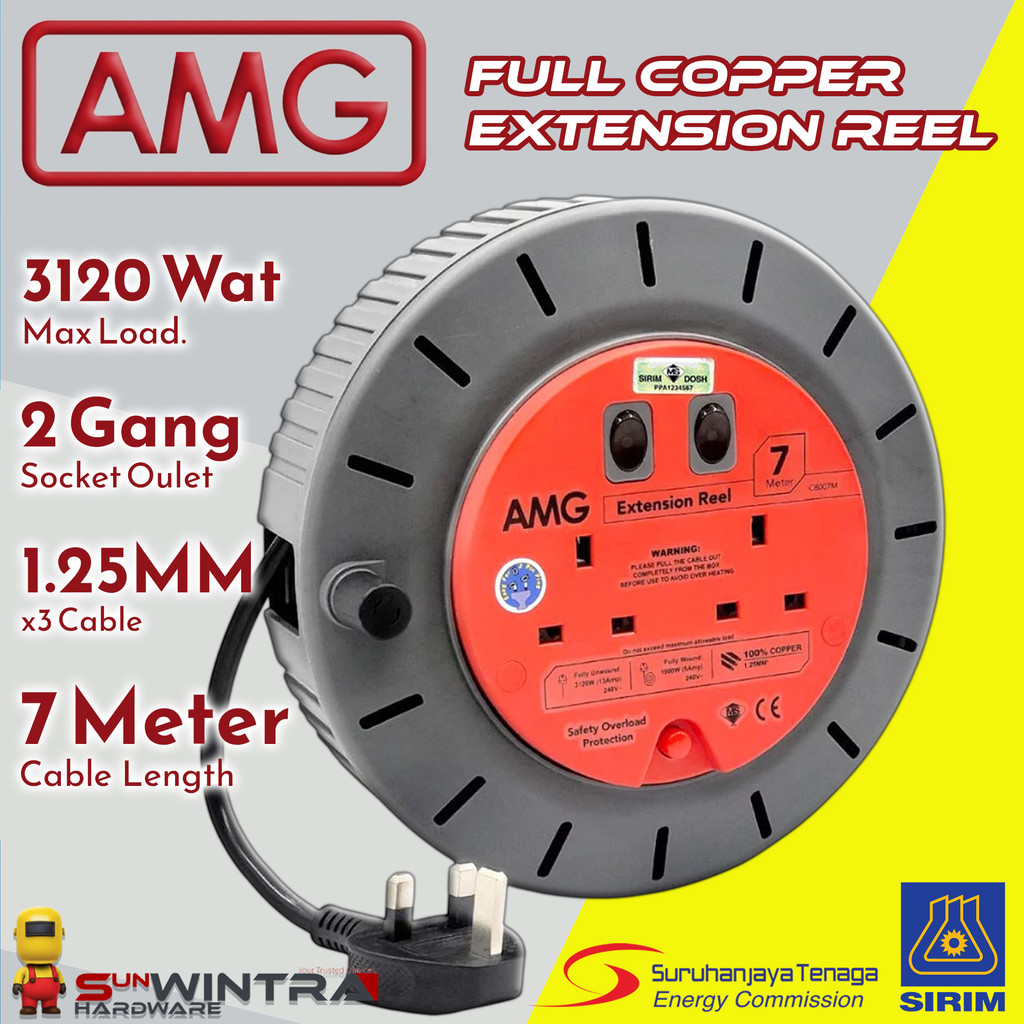 (100% Pure Copper) AMG Extension Reel Cable Reel With 7 Meter Wire | 2 ...