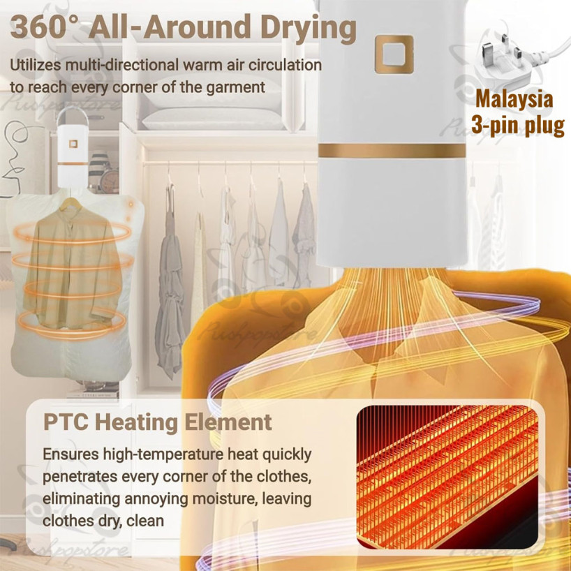 400W Portable Cloth Dryer with Malaysia Plug, Travel Electric Drying ...