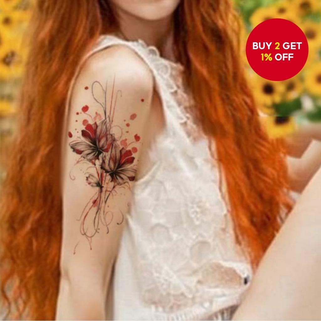Ladies' Red Butterfly Flower Design Fake Tattoo Stickers Non-Glossy ...