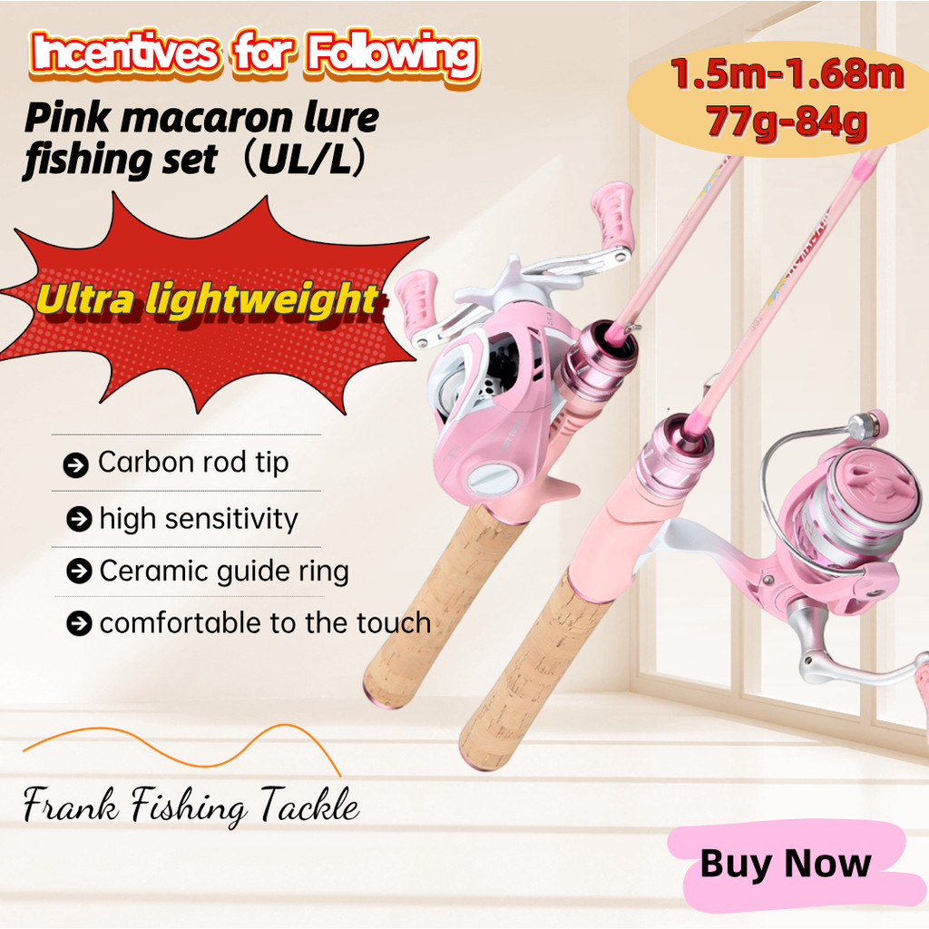 Pancing Set Lengkap UL Pink Macaron Lure Rod Full Set Sea Fishing Long ...