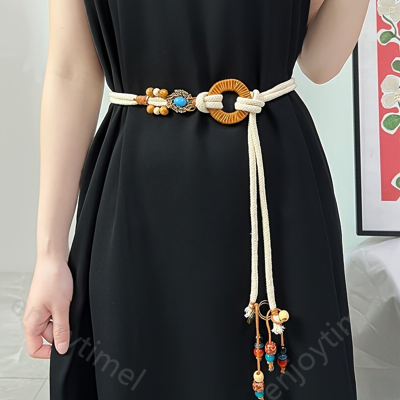 Boho Braided Waist Rope Ethnic Dress Decorative Thin Knotted Tassel ...