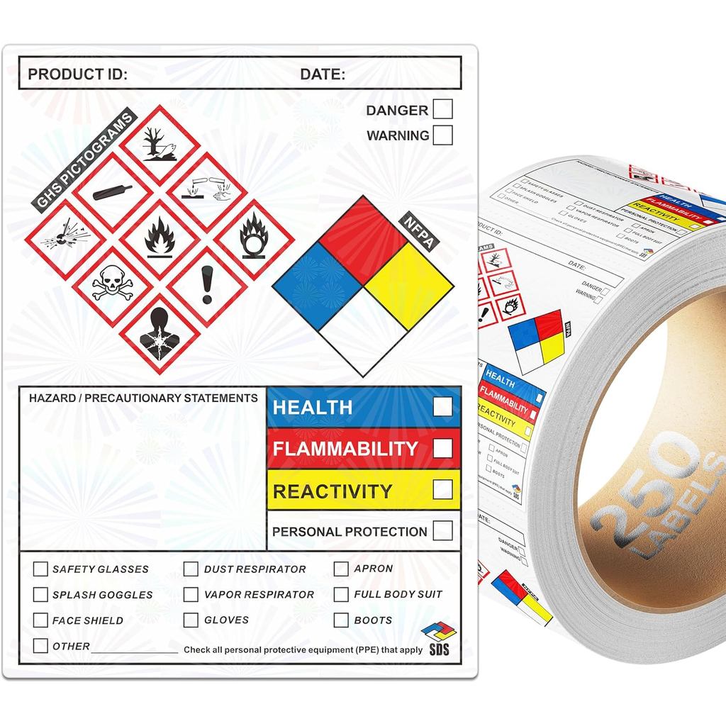 SDS Label Stickers 4 x 3 Inches, Roll of 250 MSDS OSHA Data Stickers ...