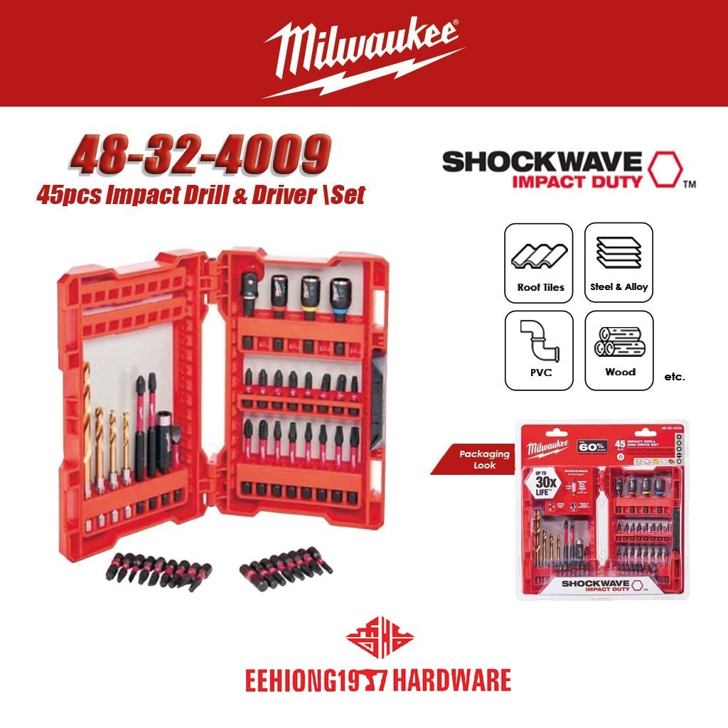 MILWAUKEE 4932-4920-04 40PCS Shockwave Impact Duty Screw & Driver Bit ...