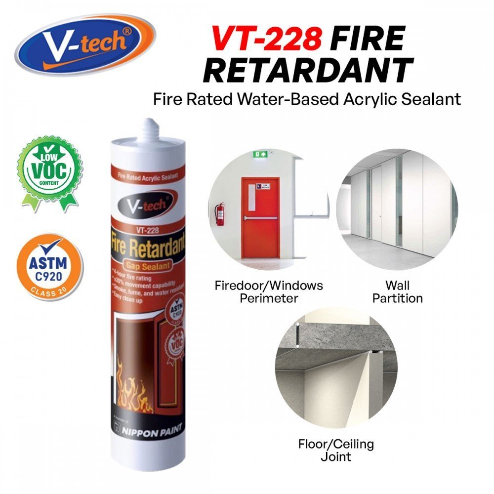 V-Tech VT-228 Fire Retardant Silicone Sealant 450G – Grey/White/Red ...