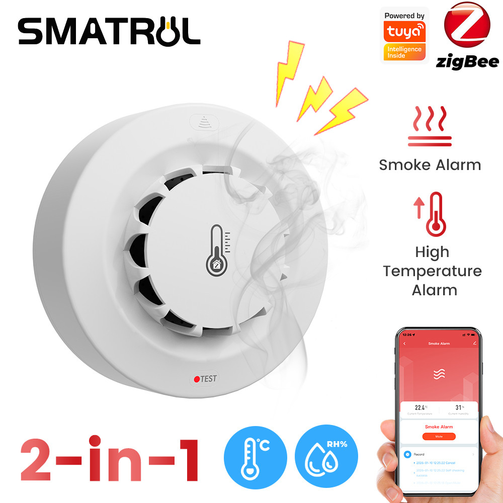 SMATRUL Tuya Zigbee Smart Smoke Alarm Fire Temperature And Humidity ...