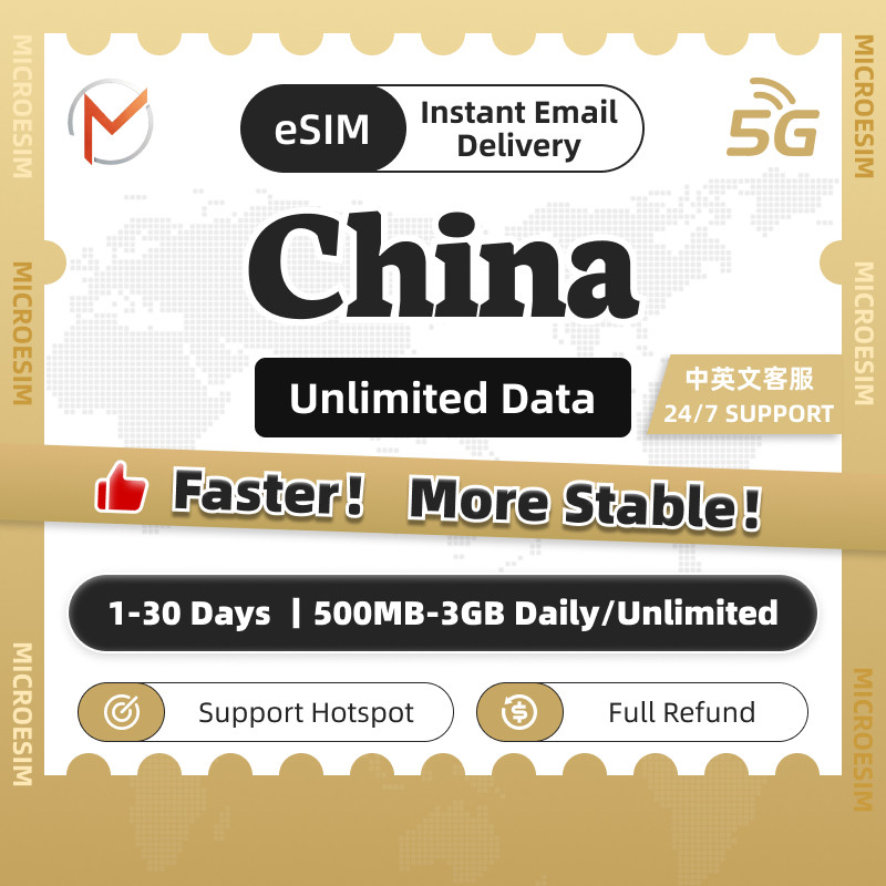 China eSIM 1-30 Days Daily500MB-3GB/Unlimited Data | Turbo Data Speed ...