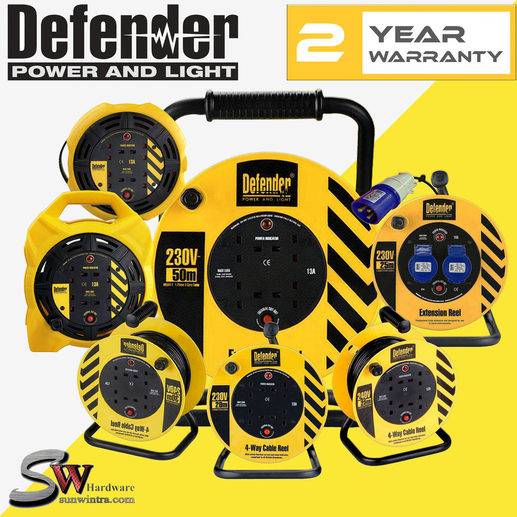DEFENDER 240V 3120 Watt Industrial Grade Extension Wire Cable Reel (2 ...
