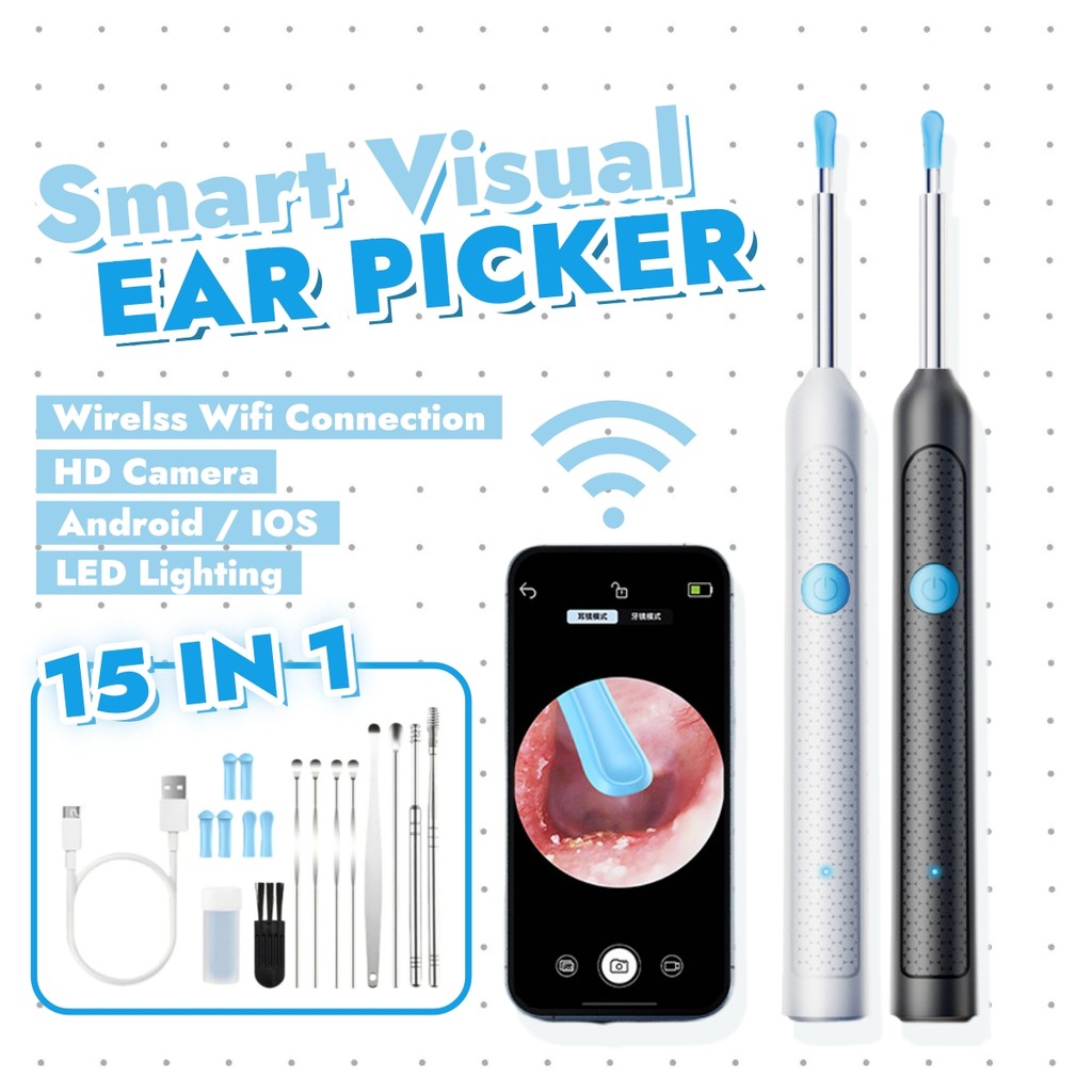 15 In 1 Smart Visual LED Earpick Camera Ear Picker Kit Ear Wax Cleaner ...