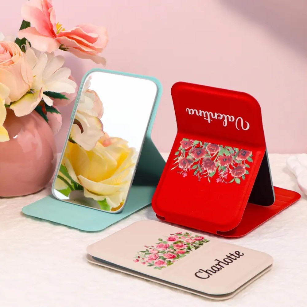 Free Personalized PU Leather Desktop Makeup Mirror Portable Handheld ...