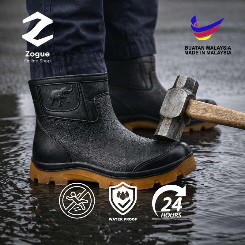 [READY STOCK] GajahKing Safety Rain Boots Steel Toe Cap Waterproof Anti ...