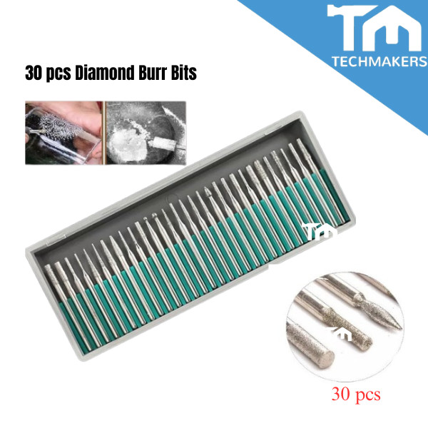 30pcs Shank Diamond deBur Set With Box For Dremel Electric Grinder Power Accessories Abrasive Drill Bit
