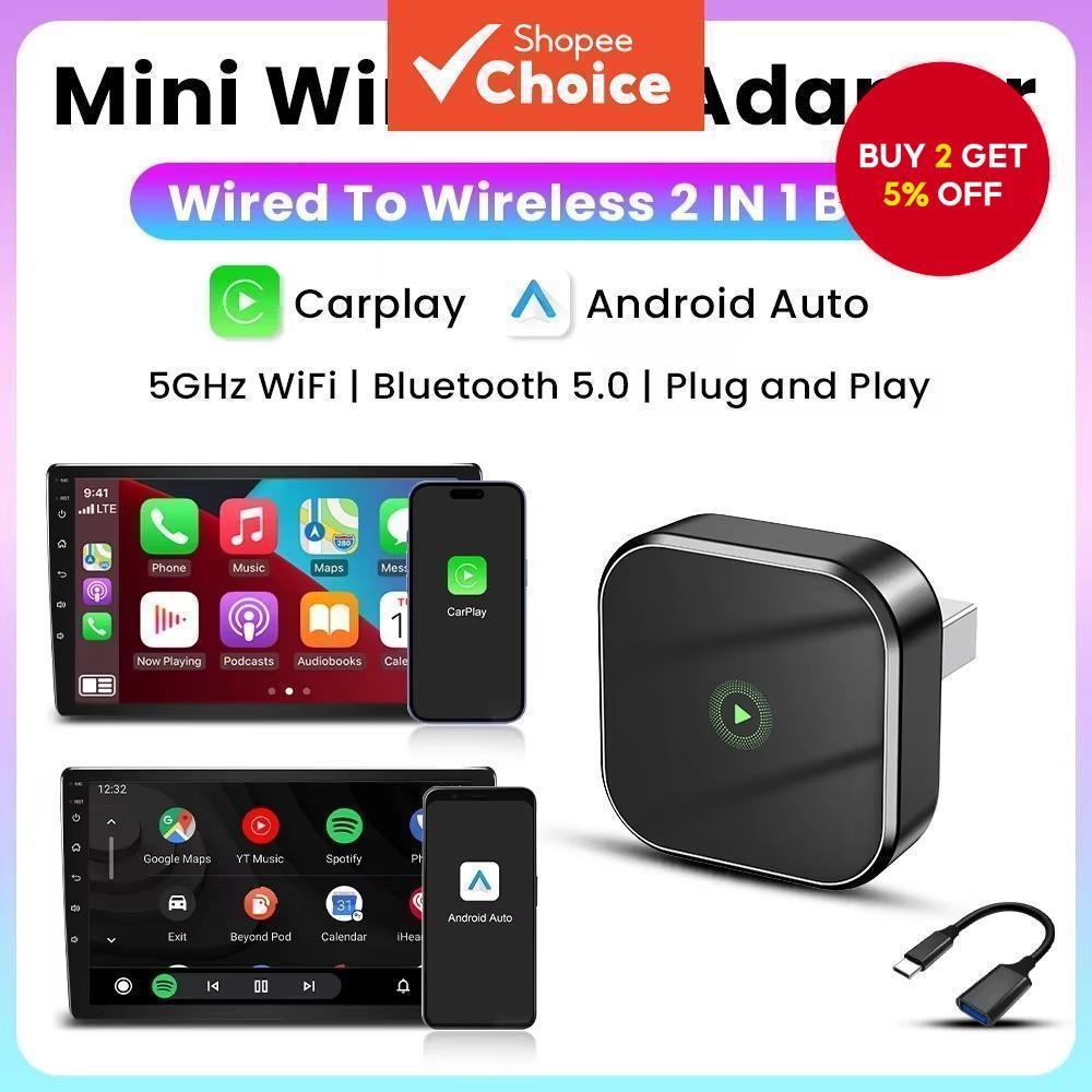2-in-1 Wireless CarPlay Dongle Wired to Wireless Android Auto Adapter ...