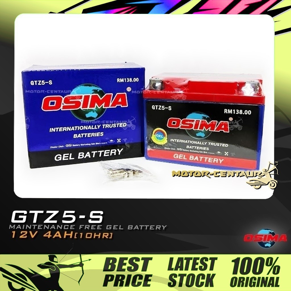 BATERI MOTOSIKAL OSIMA GEL/FULLY SEALED MF BATTERY GTZ5-S GTZ4V YTZ5 ...