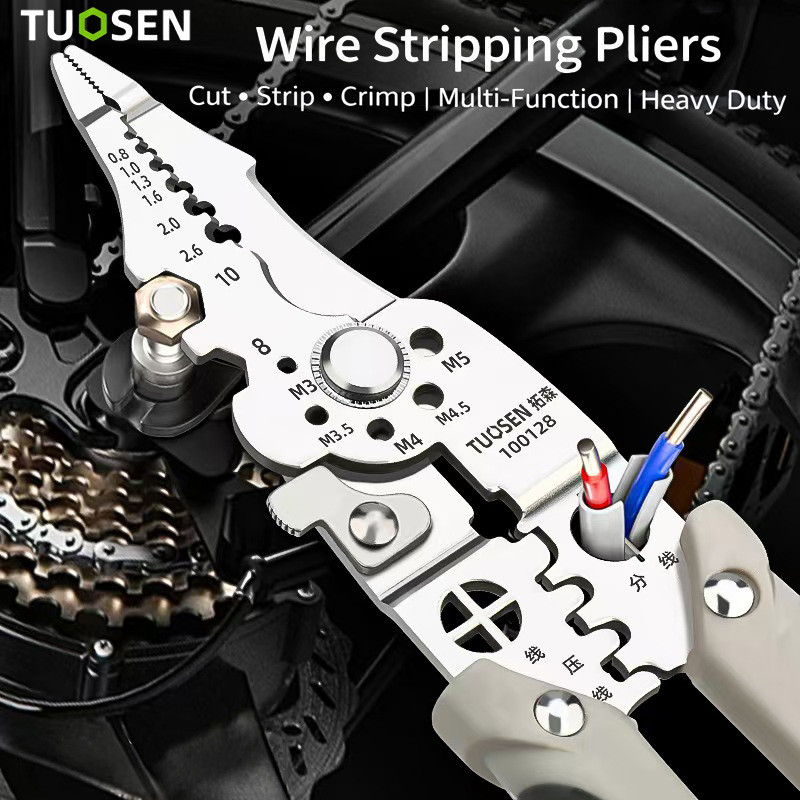 Tuosen 100128 Electrical Wire Crimper Cable Cutter Wire Stripper ...
