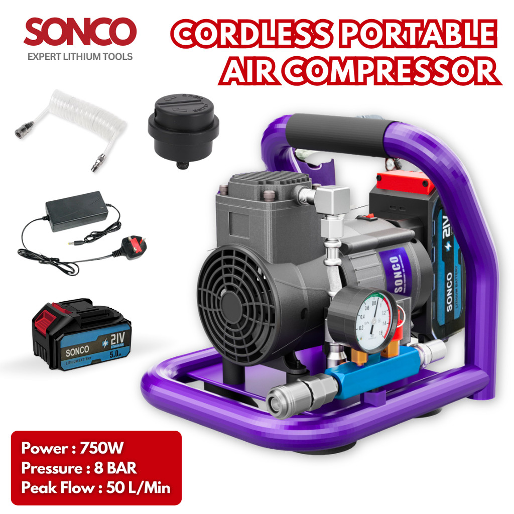 SONCO 21V 1.5L Cordless Air Compressor with 5.0Ah Battery & Charger ...