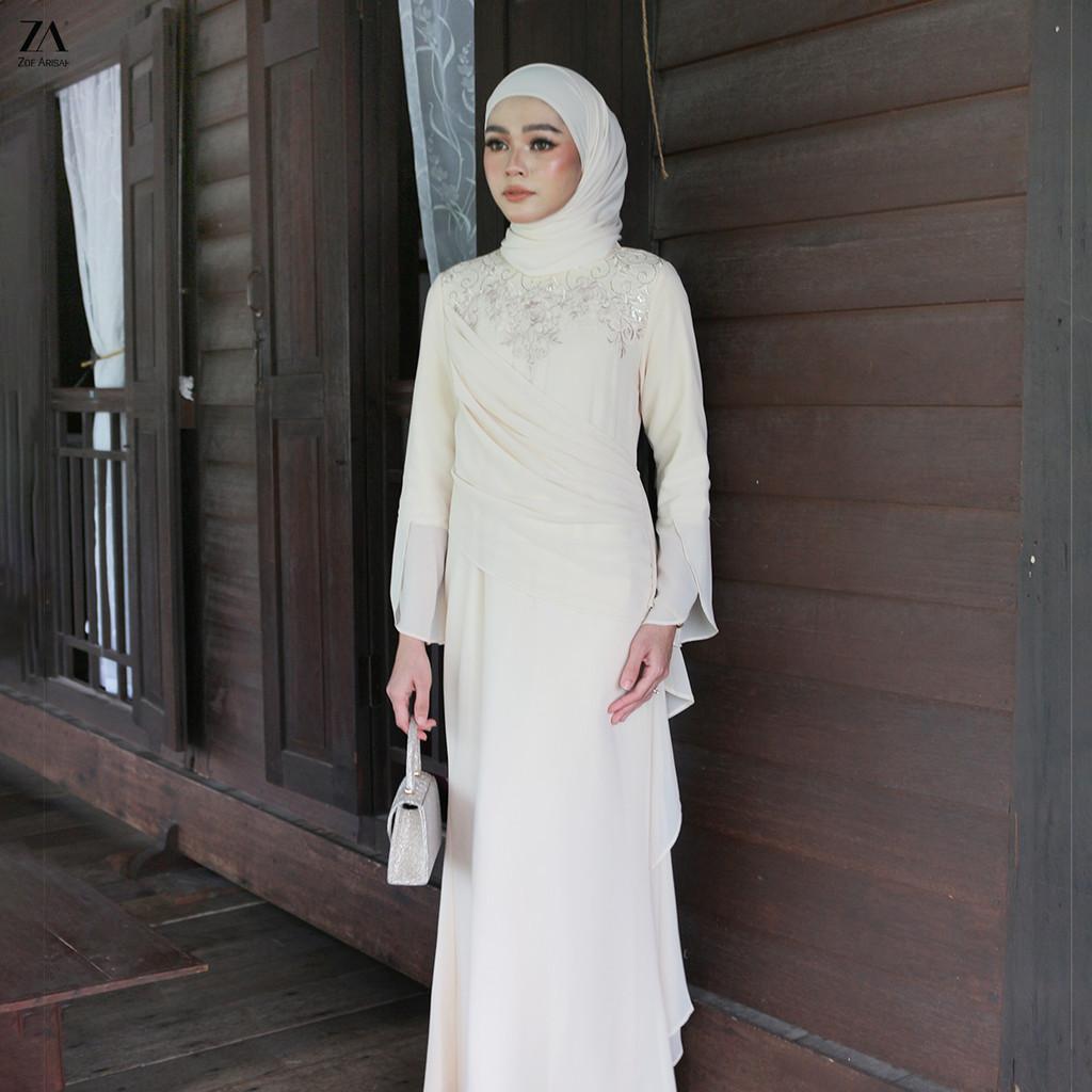 ZOE ARISAH Stevania Dress Moden Kurung Premium Chiffon Lace Manik Labuh ...