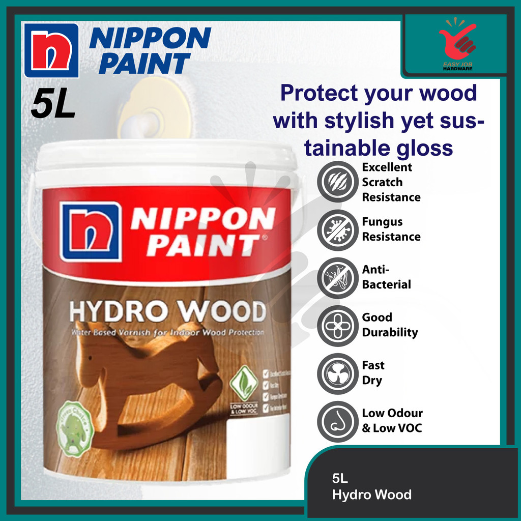 5L Nippon Paint Hydro Wood Varnish Cat Kayu Syelek Water-Based Varnish ...