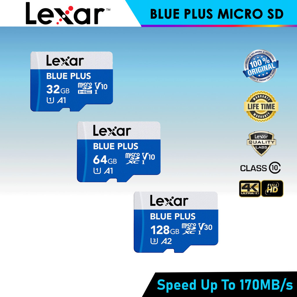 LEXAR BLUE PLUS 32GB / 64GB / 128GB MICROSDHC / MICROSDXC UHS-I Micro ...