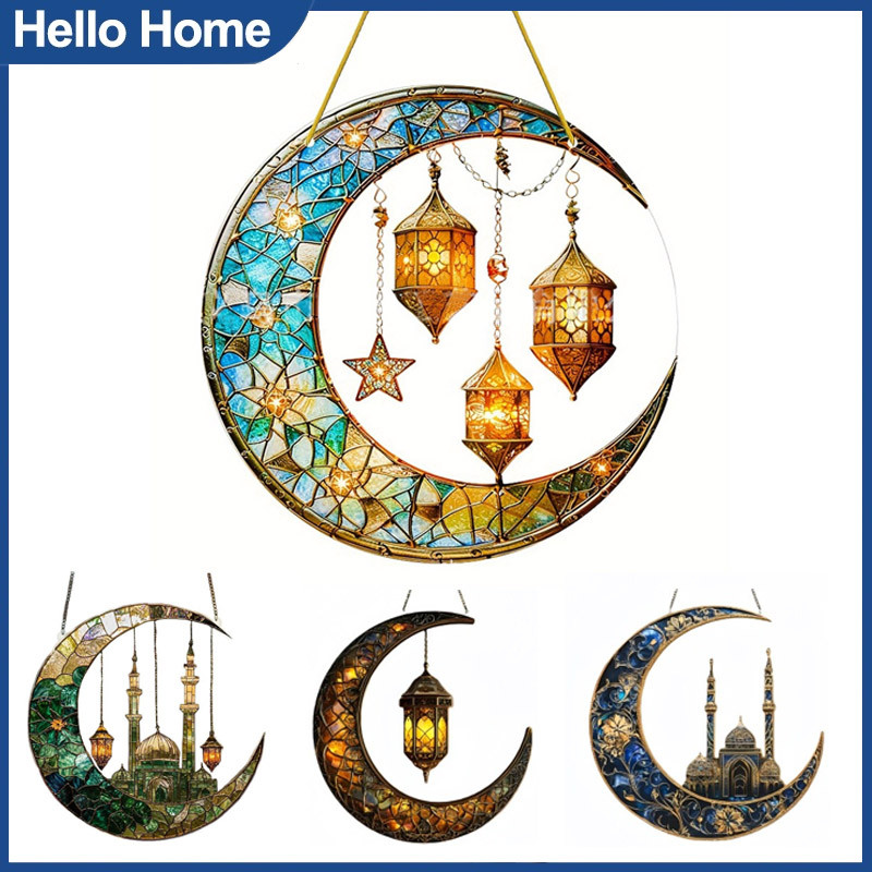 Ramadan Ornament 2D Acrylic Moon Star Hanging Ornament for Eid Mubarak ...