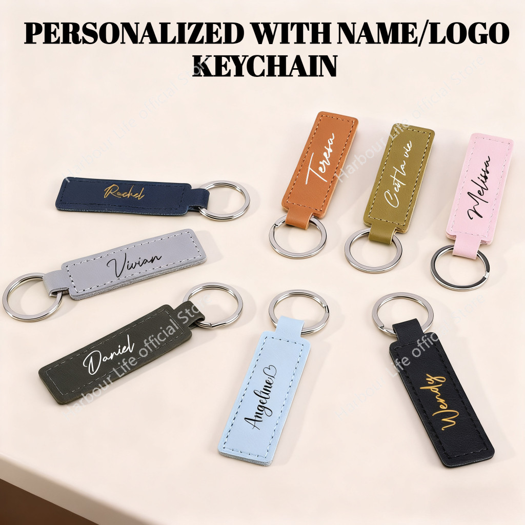 Personalised Customised Vegan Leather Silver Keychain Name Label Tag ...