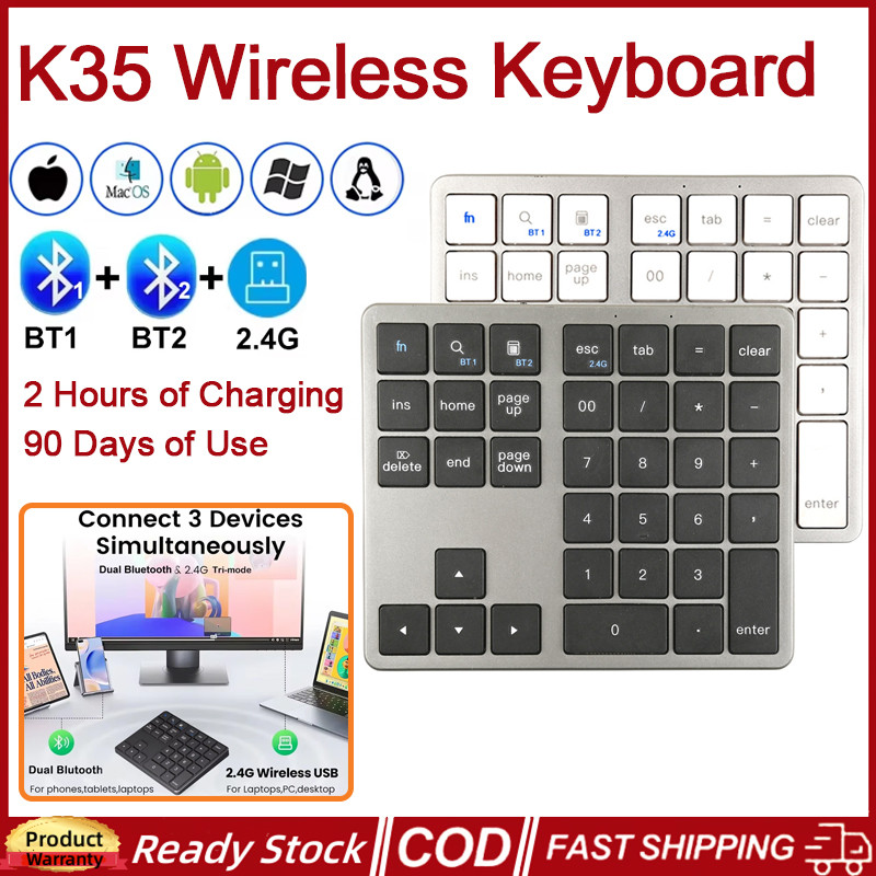 K35 Dual-Mode Numeric Keypad Dual Bluetooth 2.4G Wireless Keyboard K35 ...