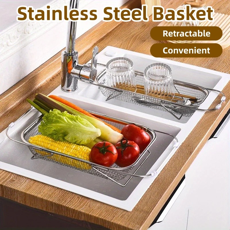 Kitchenut Stainless Steel Extendable Basin Basket Kitchen Dish Drainer ...