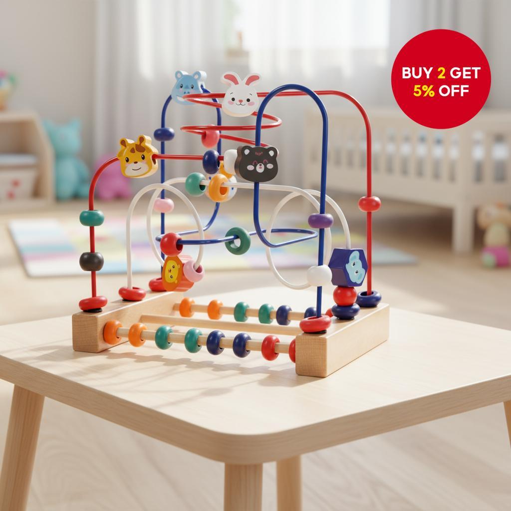 Montessori Animal Bead Maze Toy - Wooden Sensory Puzzle for Toddlers on ...