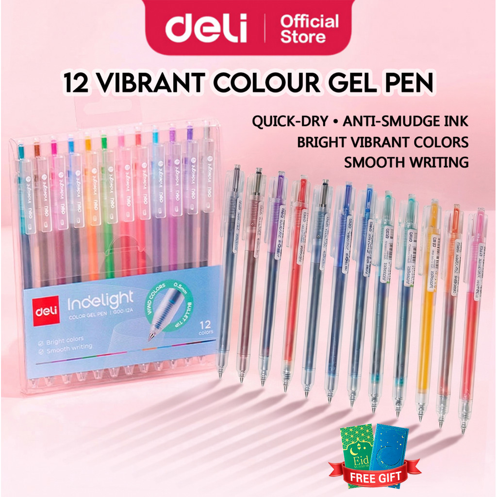 Deli Delight Gel Pen Multiple Colour Pens 0.5mm Smooth Writing Bright ...