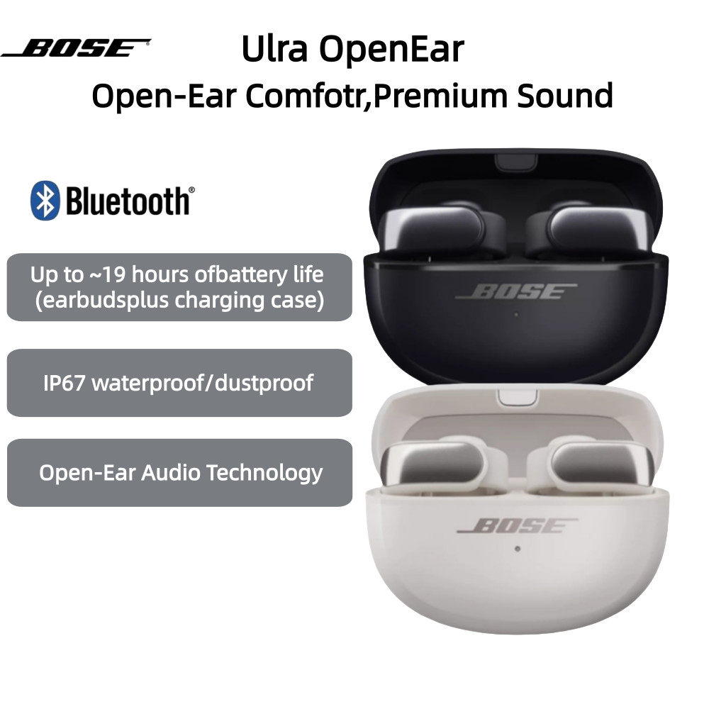 Bose Ultra Open Earbuds, True Wireless Ear Cuff Headset with Bose Immersive Audio, Bluetooth 5.3, Snapdragon Sound, Secure Fit for Workouts