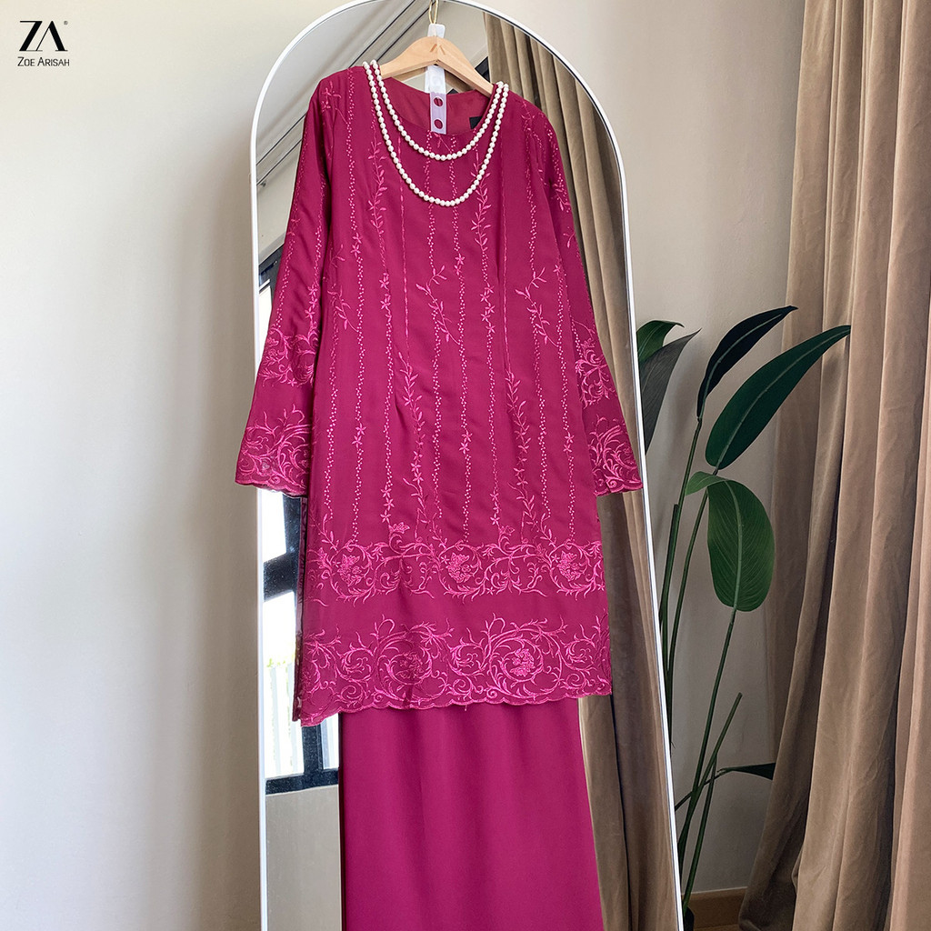ZOE ARISAH Safrina Kurung Chiffon Sulam Labuh Baju Raya 2026 Kurung ...